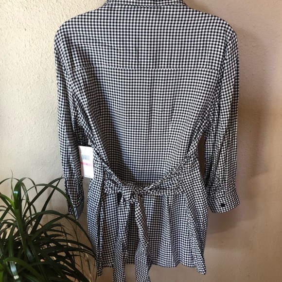 Flutter & Kick black & White Mini Check Self Tie Peplum Maternity Blouse - Picture 8 of 12